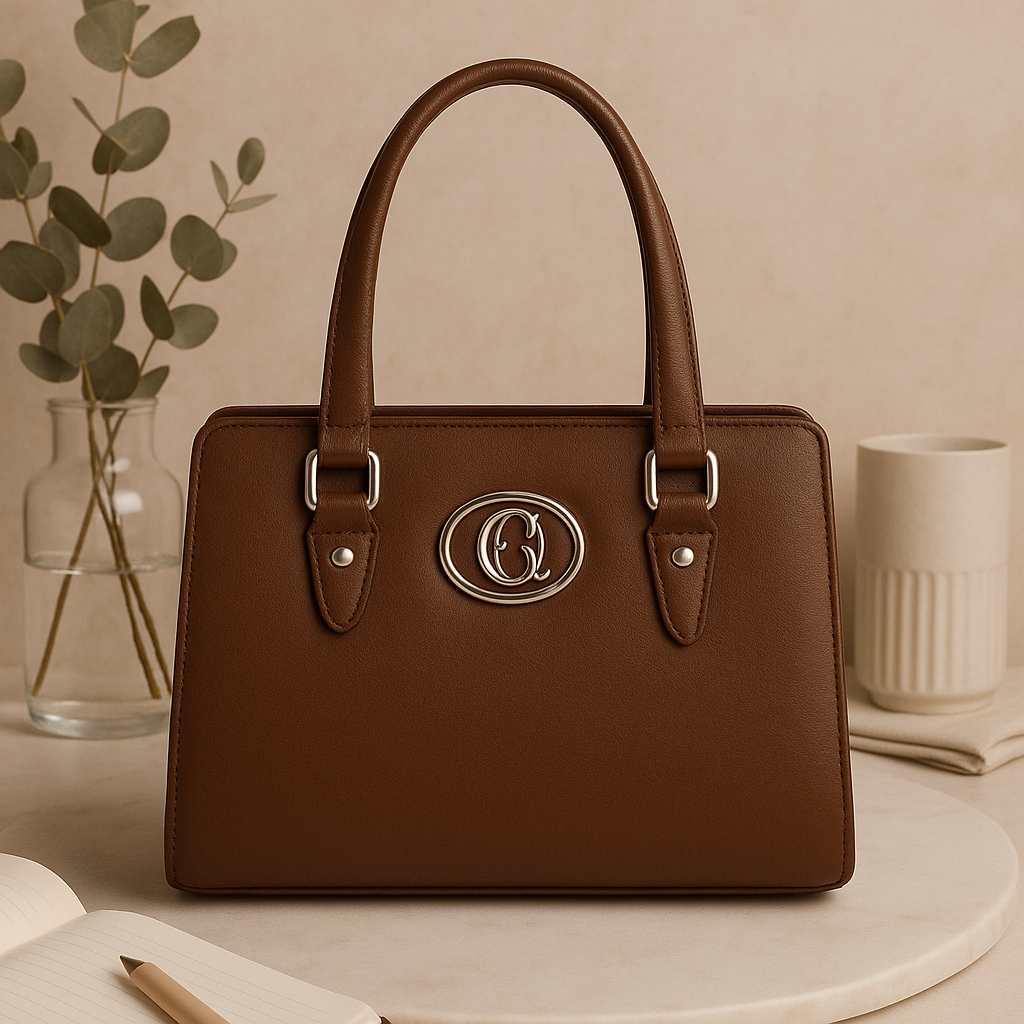 Elegant Brown Leather Handbag with Silver GG Logo | Luxury Women's Tote