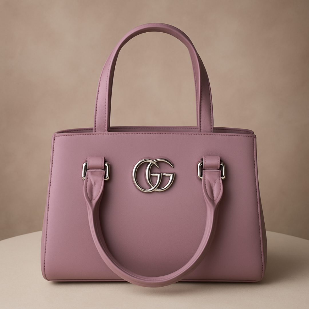 Elegant Vegan Leather Handbag with Silver GG Logo